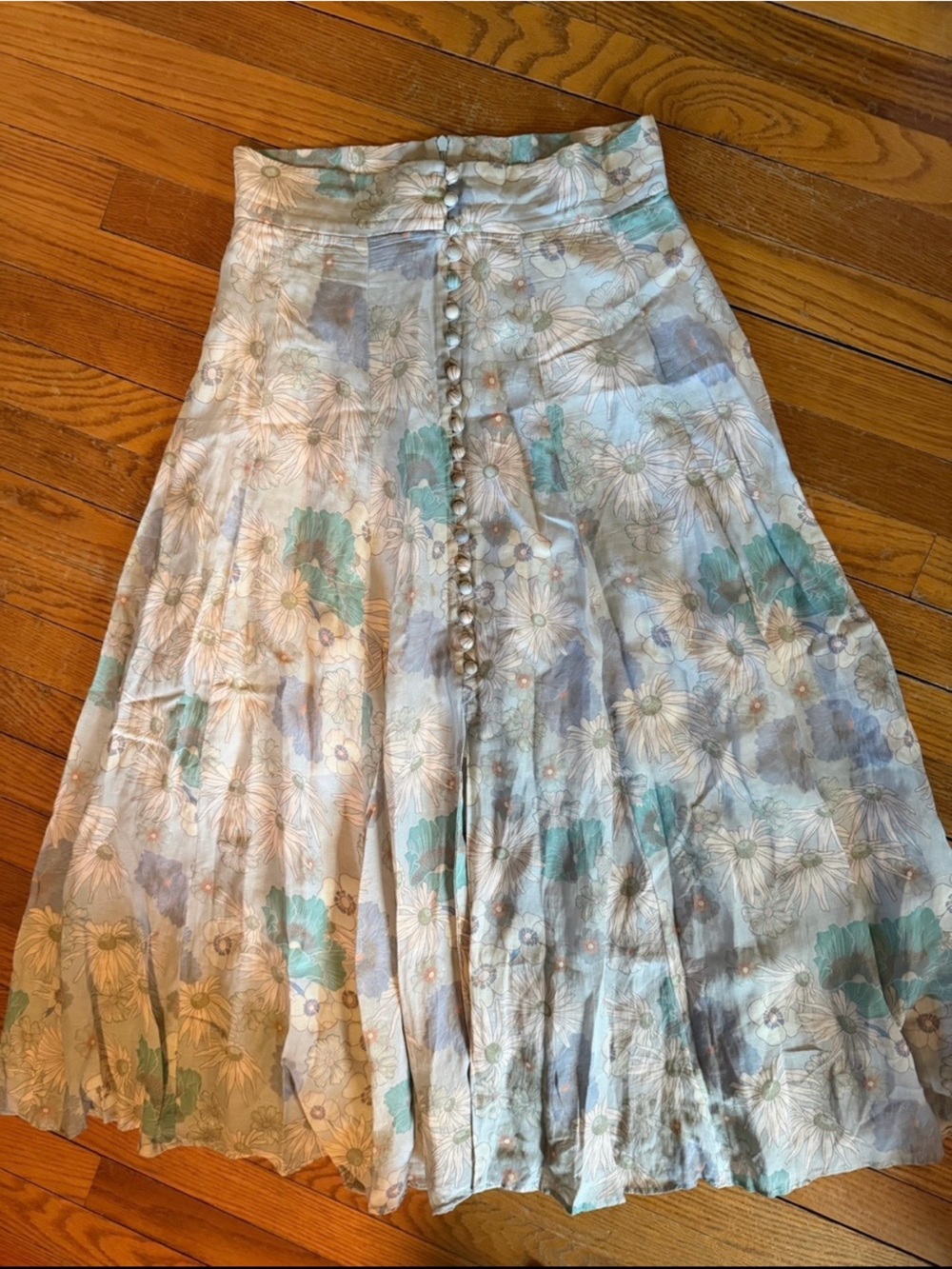 Sandro Floral Maxi Skirt in Cream and Teal - Picture 1 of 4